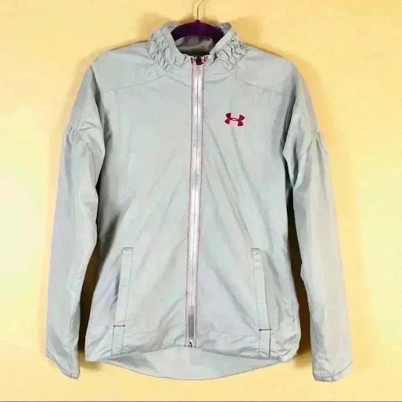 Under Armour Gray/Pink All Weather Water Resistant Windbreaker Jacket Size M - Picture 1 of 14